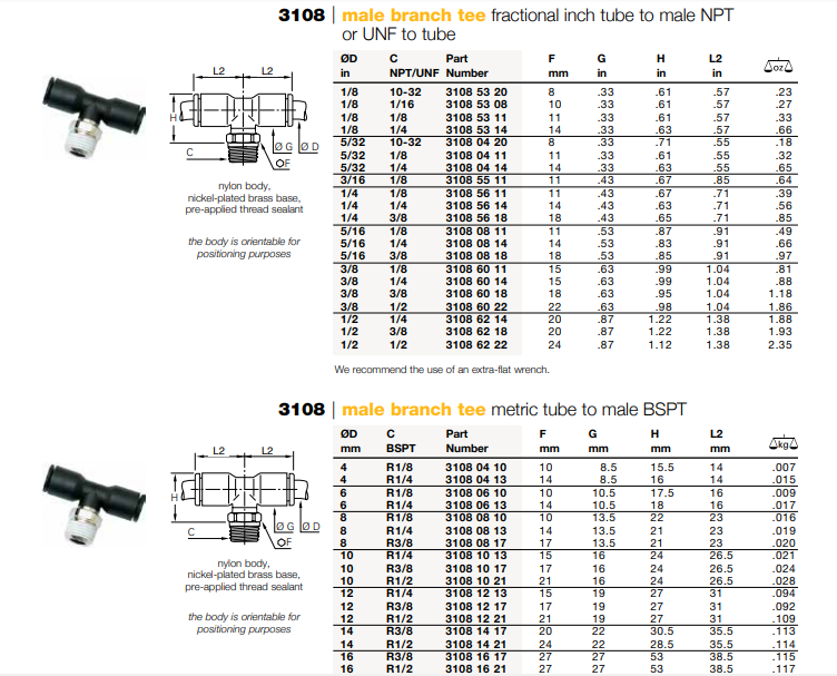 Te Giratoria 4MMX1/8" BSPT / Stud Branch Tee 4MMX1/8" BSPT. Parker